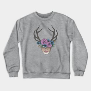 Explore, Floral Crown plus Antlers, Whimsical Wonders, Outdoor Explorer Crewneck Sweatshirt